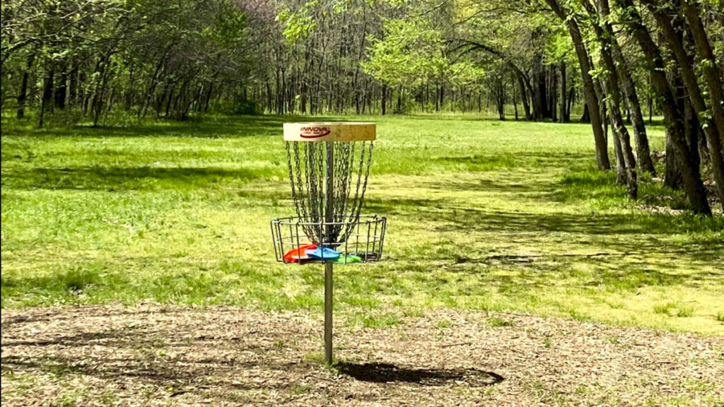 Hole four's basket at Blackhawk disc golf course